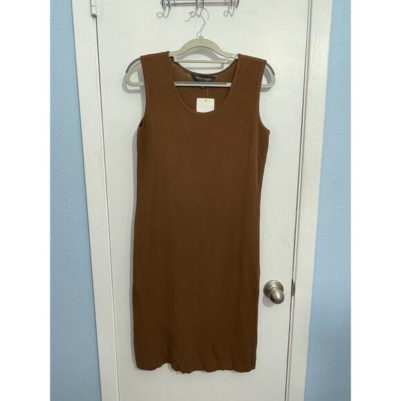 Ming Wang Dress XS Brown Stretch Knit Sleeveless Minimalist Quiet Luxury NWT - Picture 2 of 7
